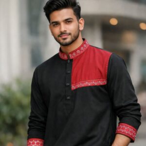 Men's Traditional Punjabi - Black and Red Design