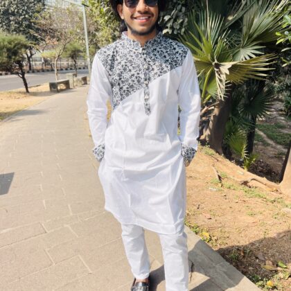 Stylish Black and White Punjabi, Black Print Adjust